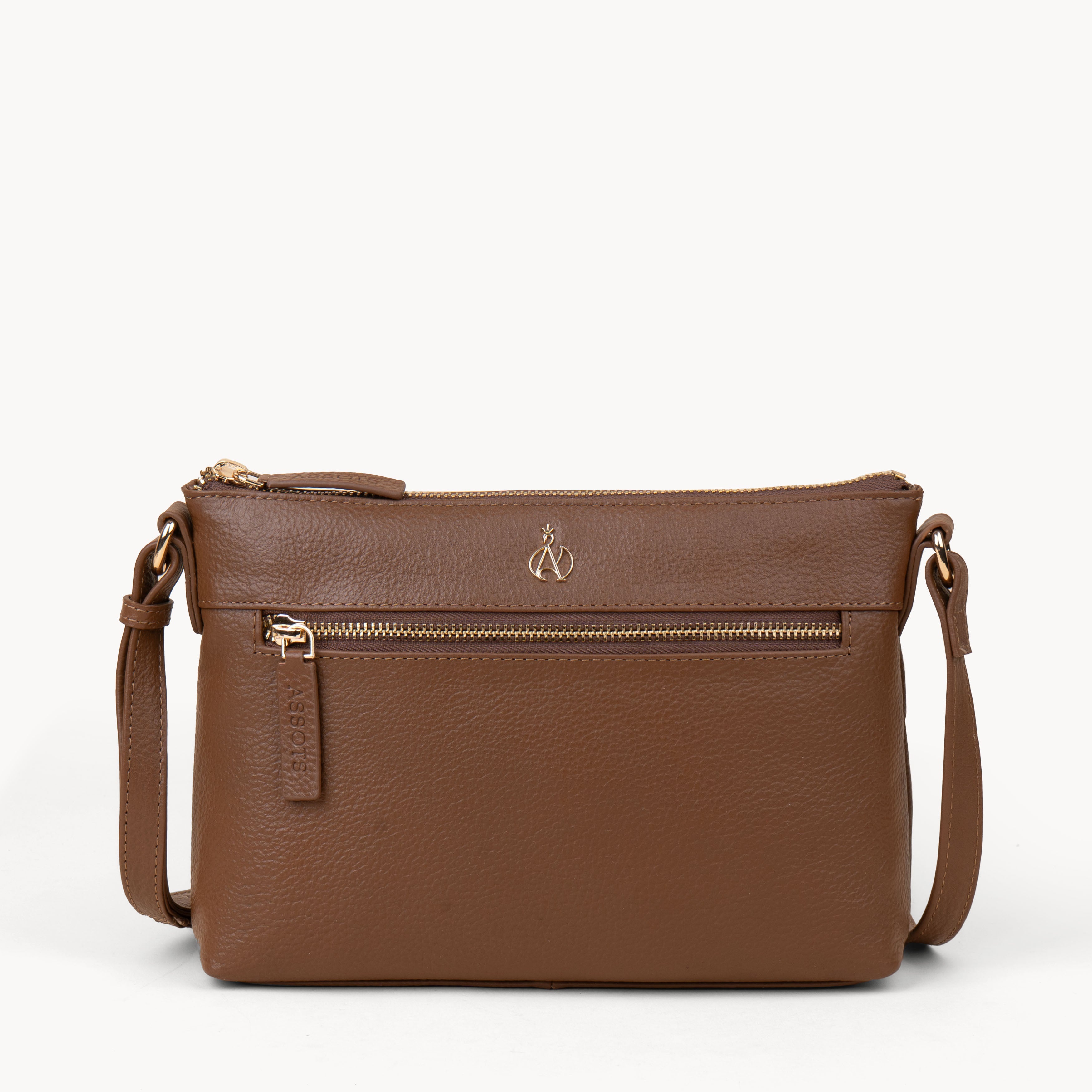 'BECKY' Tan Pebble Grain Real Leather Crossbody Bag