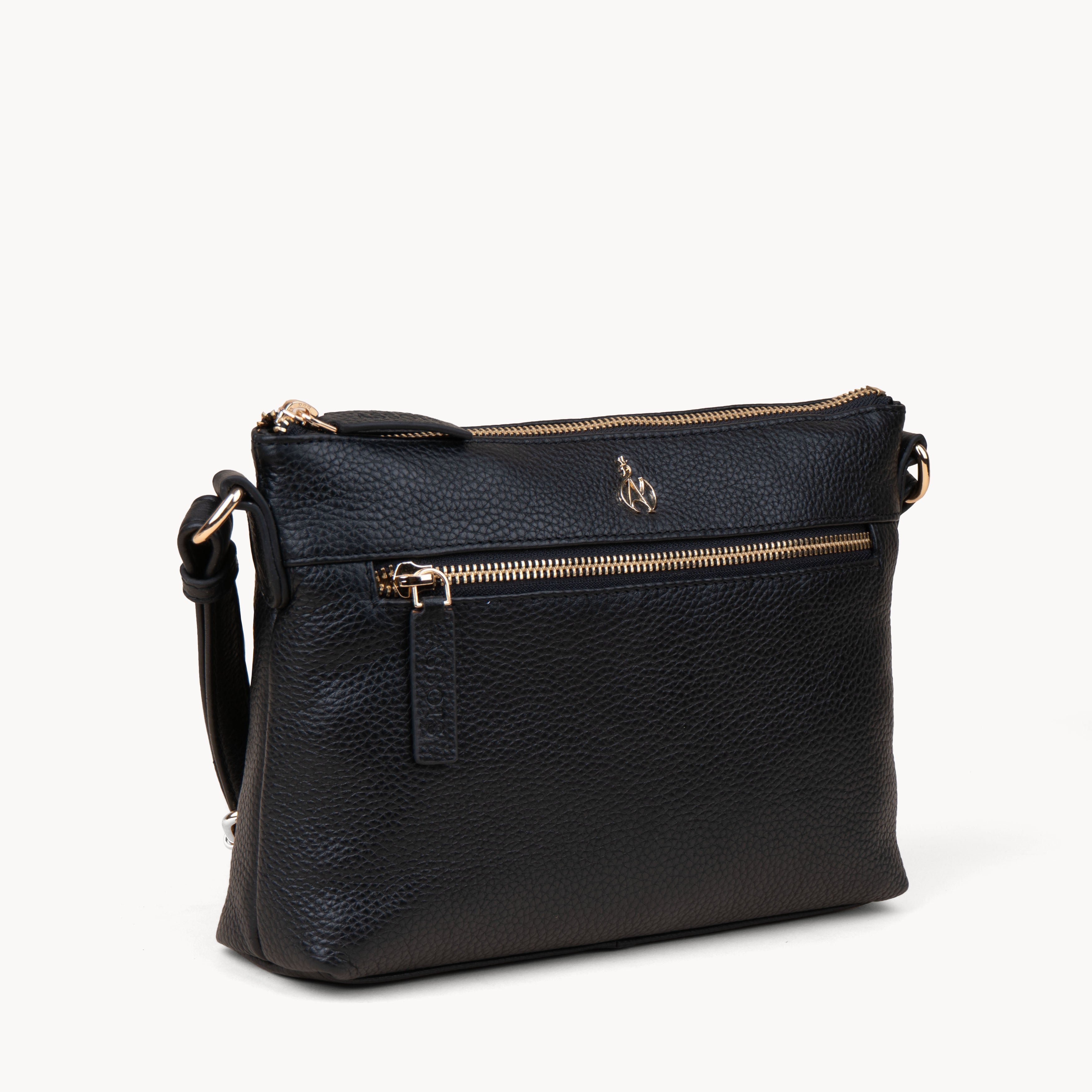 'BECKY' Black Pebble Grain Real Leather Crossbody Bag