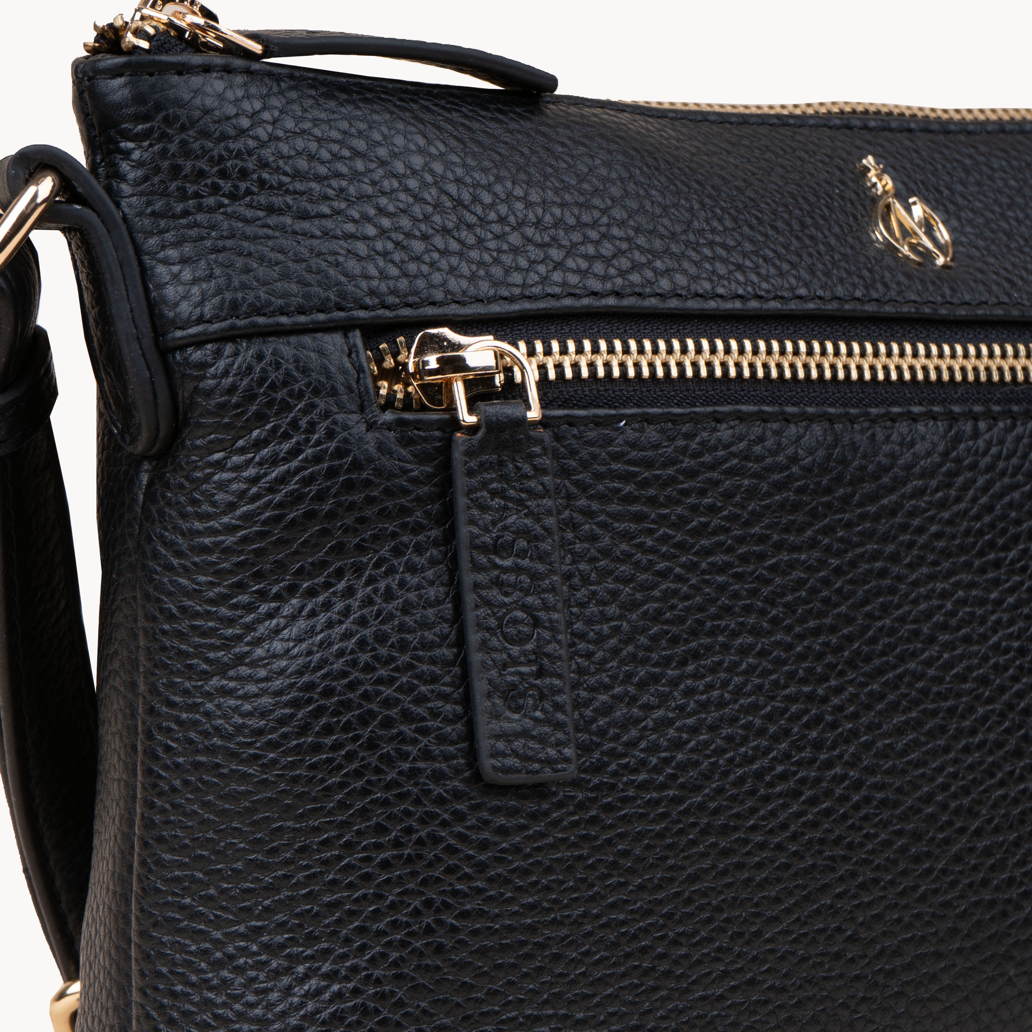 'BECKY' Black Pebble Grain Real Leather Crossbody Bag