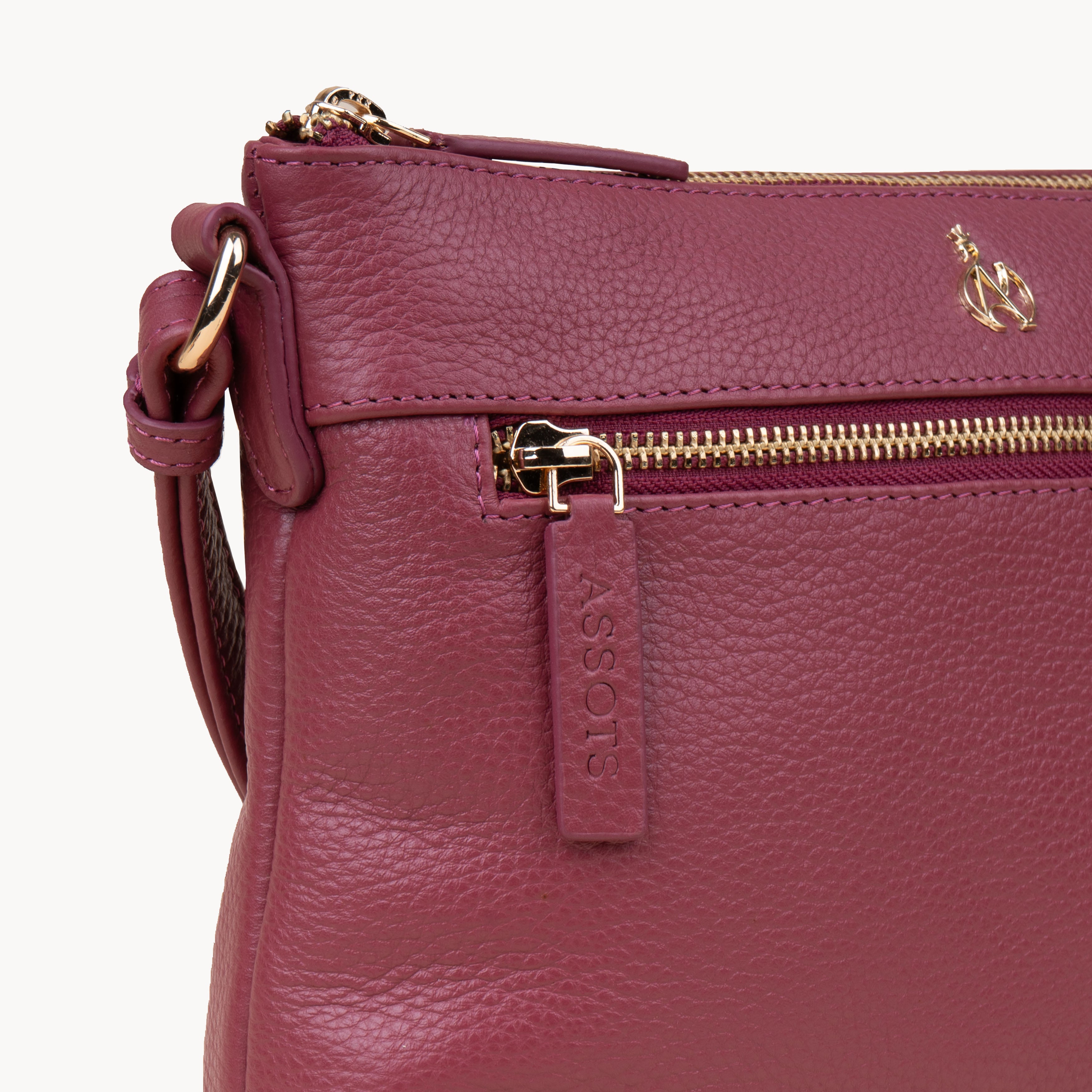 'BECKY' Carmine Pink Pebble Grain Real Leather Crossbody Bag