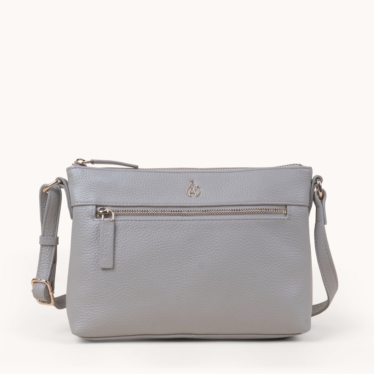 'BECKY' Fog Grey Pebble Grain Real Leather Crossbody Bag