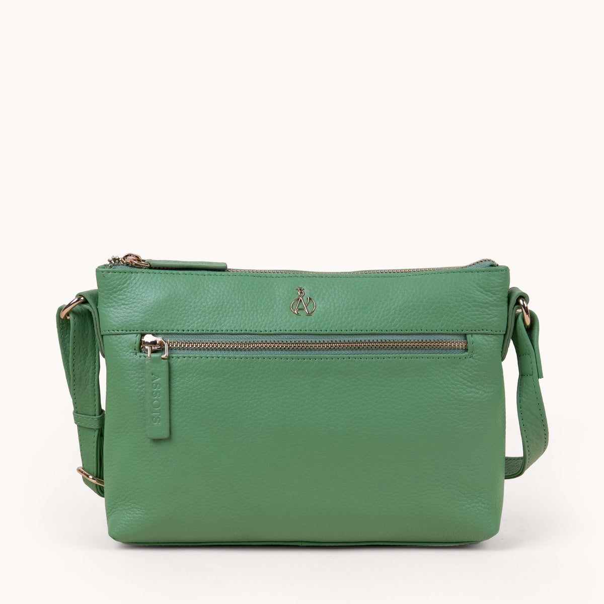 'BECKY' Matcha Green Pebble Grain Real Leather Crossbody Bag