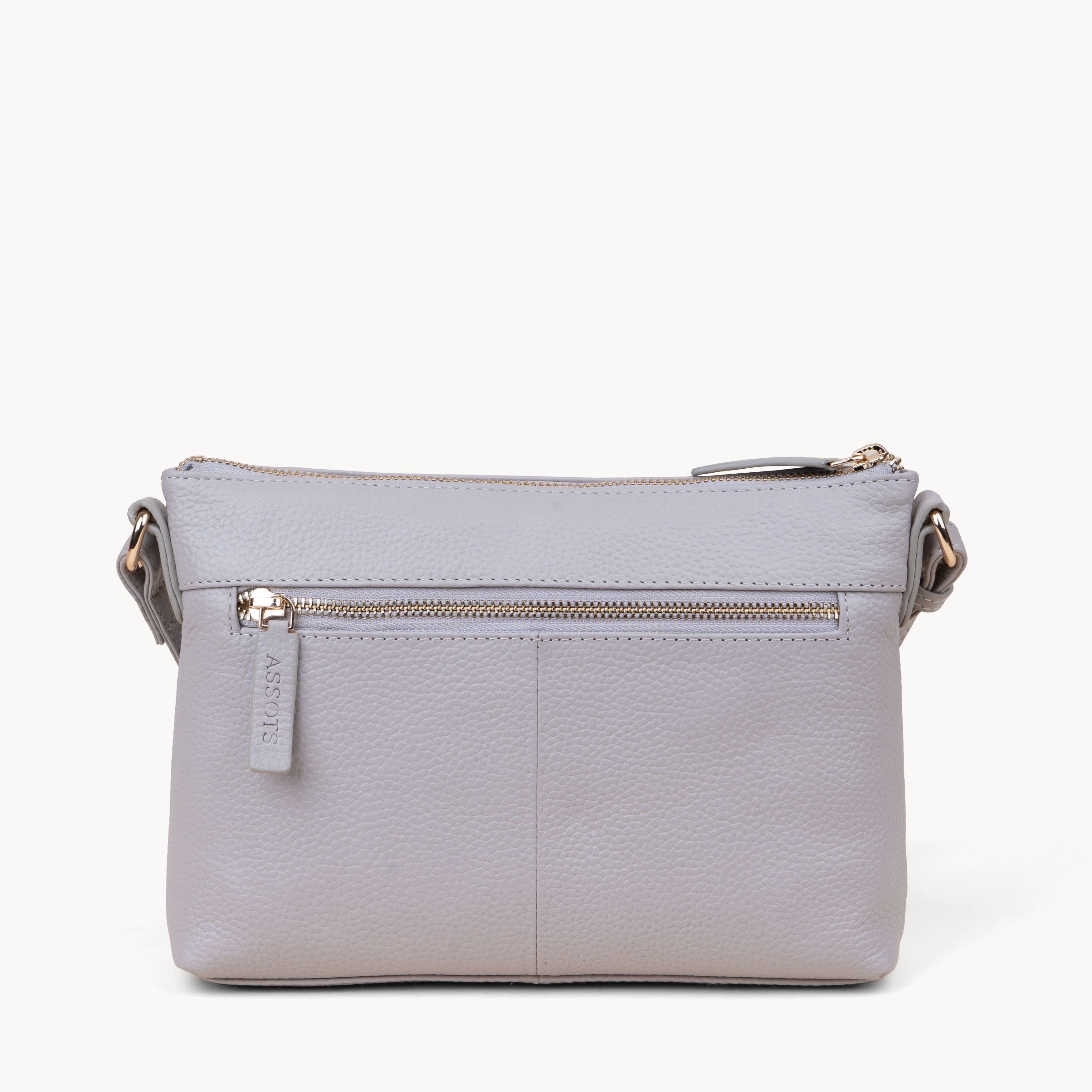 'BECKY' Ice Grey Pebble Grain Real Leather Crossbody Bag