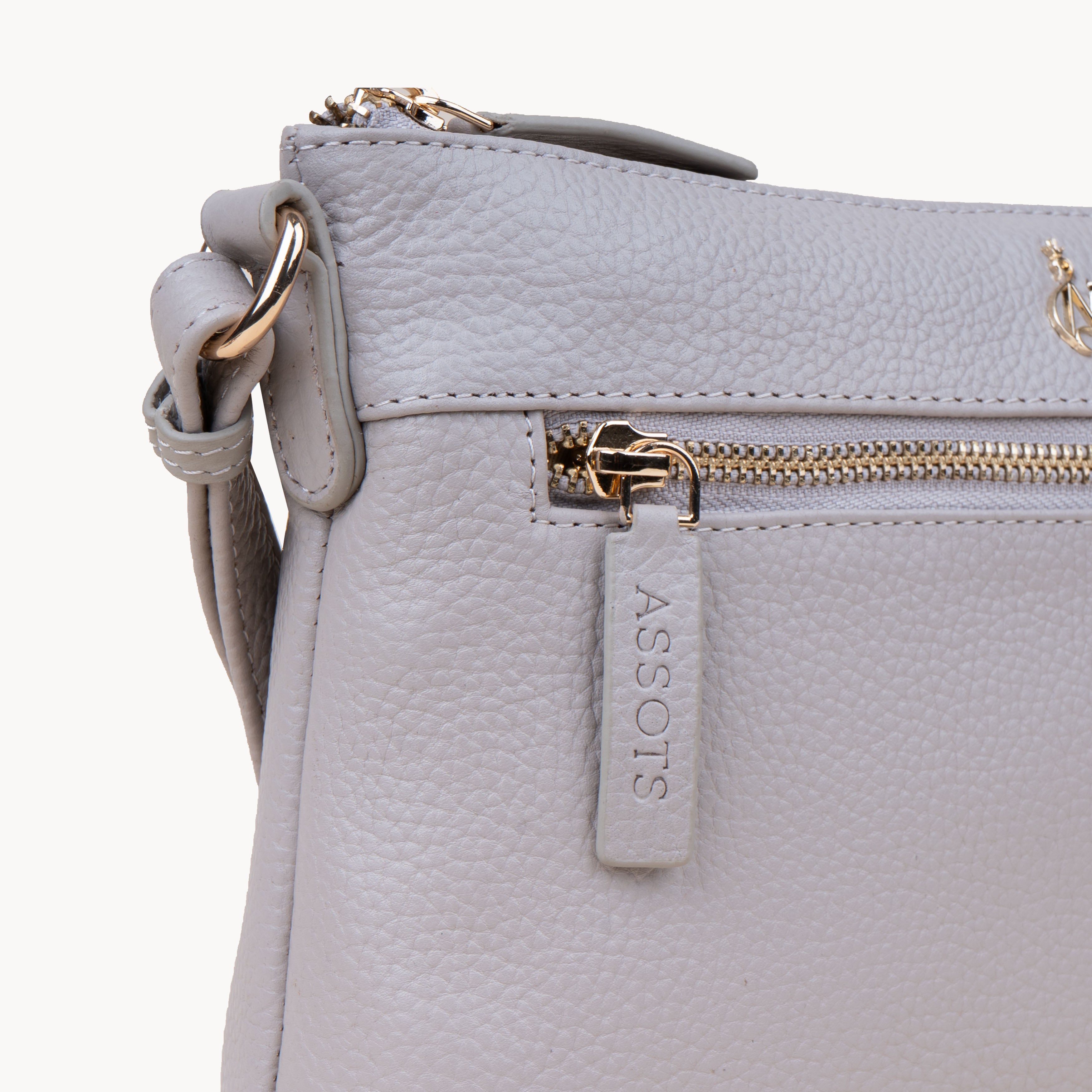 'BECKY' Ice Grey Pebble Grain Real Leather Crossbody Bag