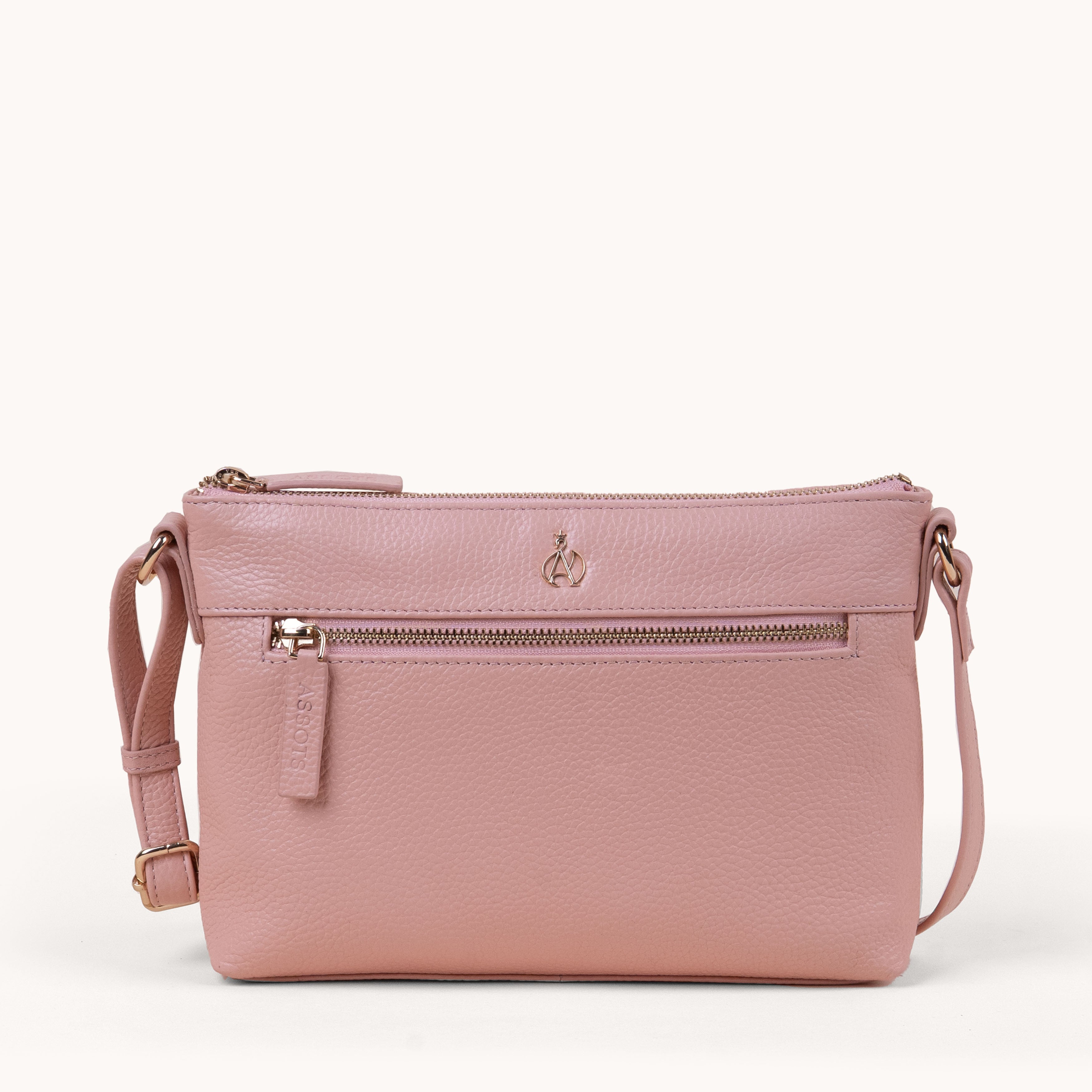 'BECKY' Peach Pebble Grain Real Leather Crossbody Bag