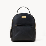 'Betty' Black Zip Top Mini Pebble Grain Leather Backpack
