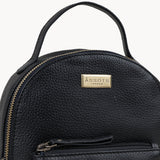 'Betty' Black Zip Top Mini Pebble Grain Leather Backpack