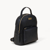 'Betty' Black Zip Top Mini Pebble Grain Leather Backpack