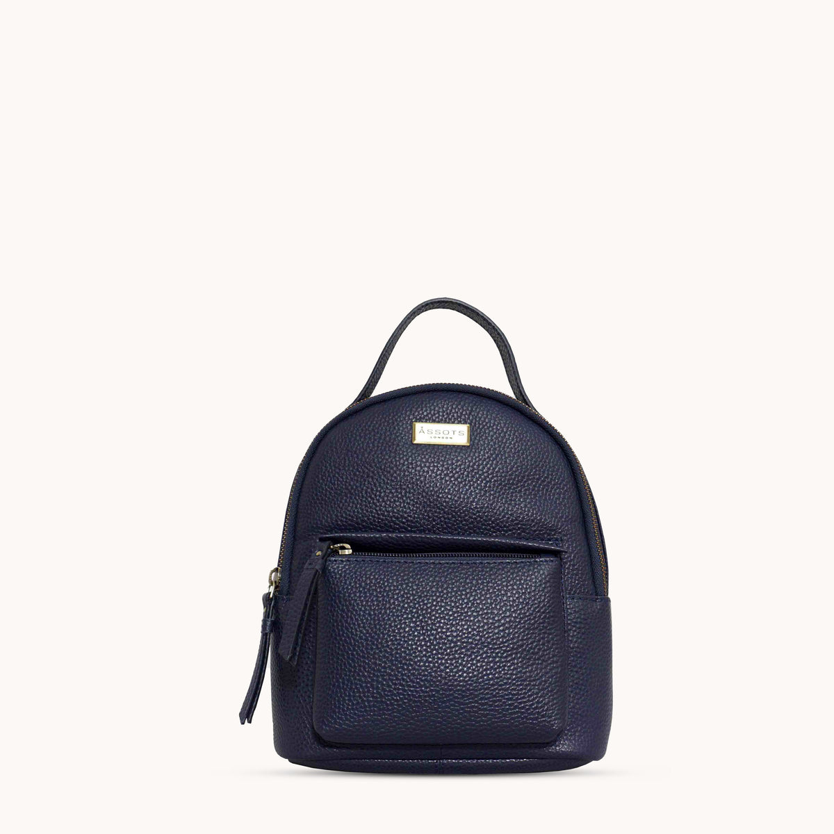 'Betty' Navy Zip Top Mini Pebble Grain Leather Backpack