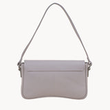 'BEVERLY' Ice Grey Pebble Grain Real Leather Flapover Shoulder Bag