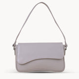 'BEVERLY' Ice Grey Pebble Grain Real Leather Flapover Shoulder Bag