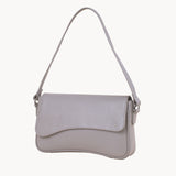 'BEVERLY' Ice Grey Pebble Grain Real Leather Flapover Shoulder Bag