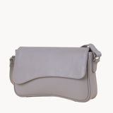 'BEVERLY' Ice Grey Pebble Grain Real Leather Flapover Shoulder Bag