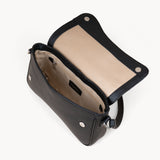 'BEVERLY' Black Pebble Grain Real Leather Flapover Shoulder Bag