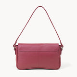 'BEVERLY' Carmine Pink Pebble Grain Real Leather Flapover Shoulder Bag