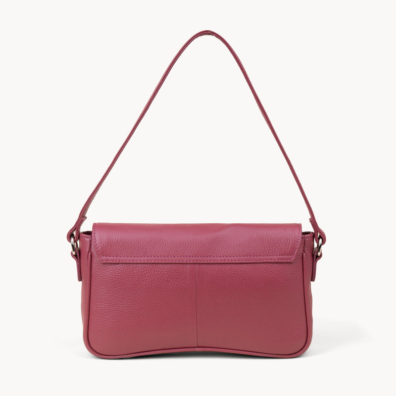 'BEVERLY' Carmine Pink Pebble Grain Real Leather Flapover Shoulder Bag