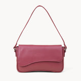 'BEVERLY' Carmine Pink Pebble Grain Real Leather Flapover Shoulder Bag