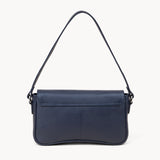 'BEVERLY' Navy Pebble Grain Real Leather Flapover Shoulder Bag