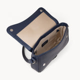 'BEVERLY' Navy Pebble Grain Real Leather Flapover Shoulder Bag