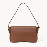 'BEVERLY' Tan Pebble Grain Real Leather Flapover Shoulder Bag