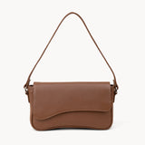 'BEVERLY' Tan Pebble Grain Real Leather Flapover Shoulder Bag