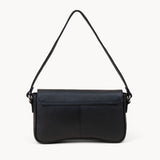 'Beverly' Black Pebble Grain Real Leather Shoulder Bag
