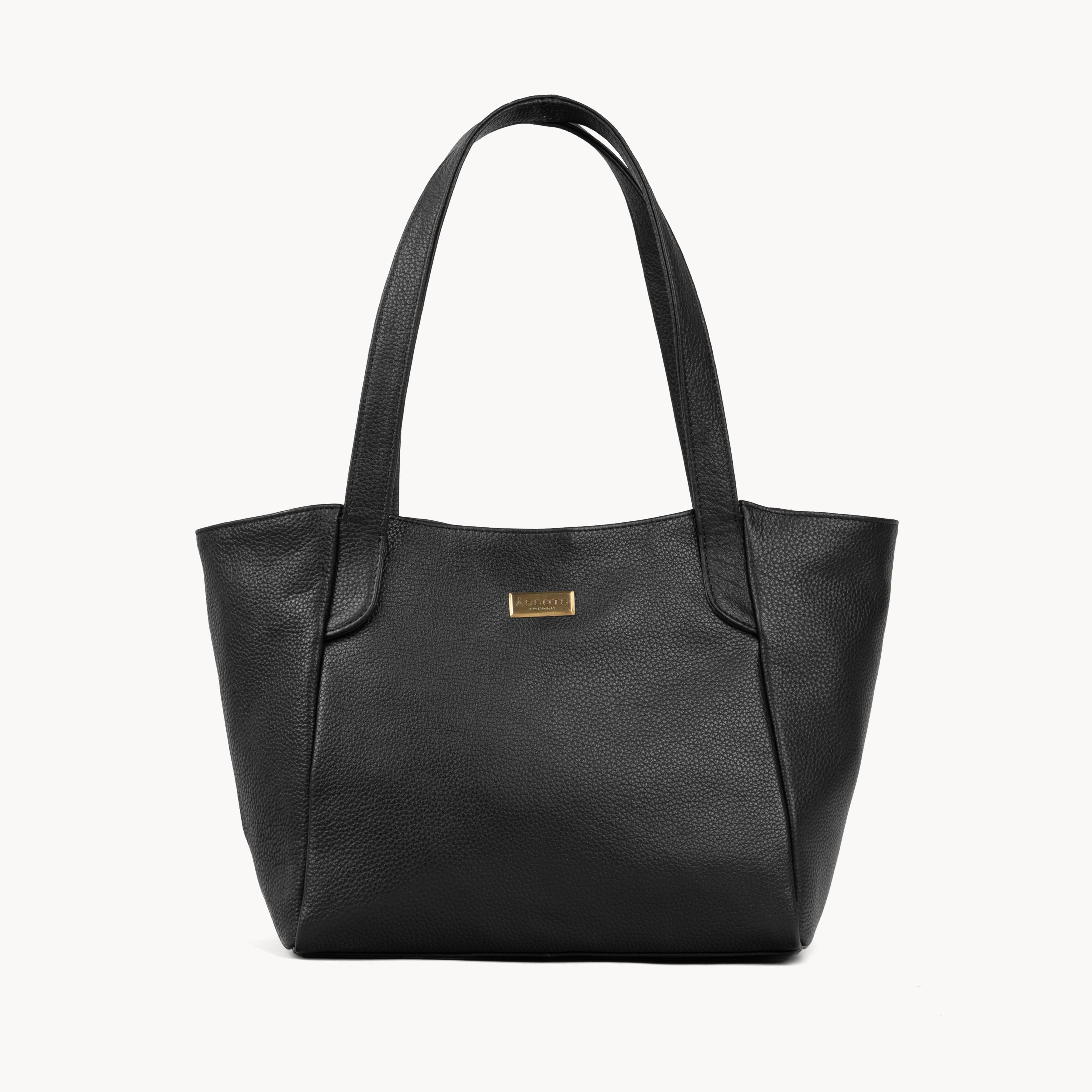 'URBAN TOTE' Black Pebble Grain Real Leather Work Tote Bag