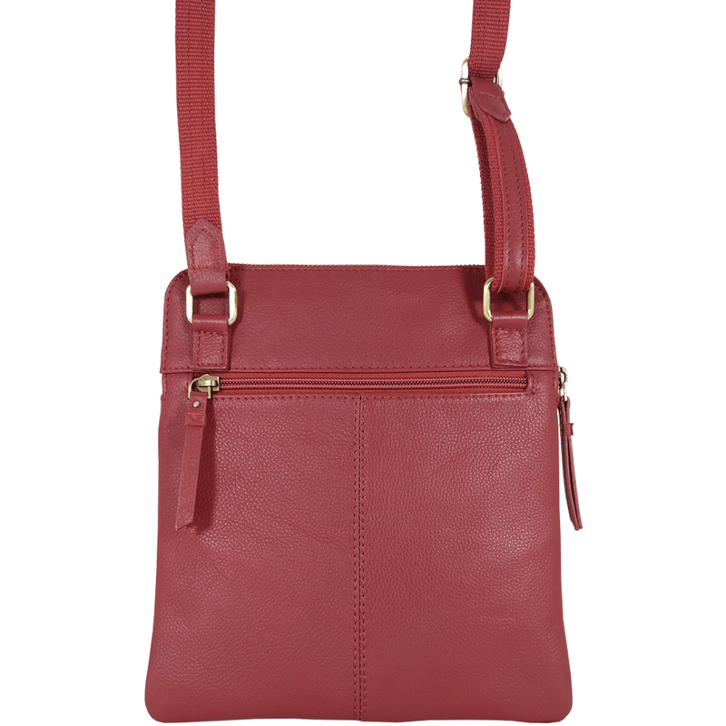 'ELSIE' Paprika Red Pebble Grain Leather Zip Top Crossbody Bag