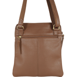 'ELSIE' Tan Pebble Grain Leather Zip Top Crossbody Bag