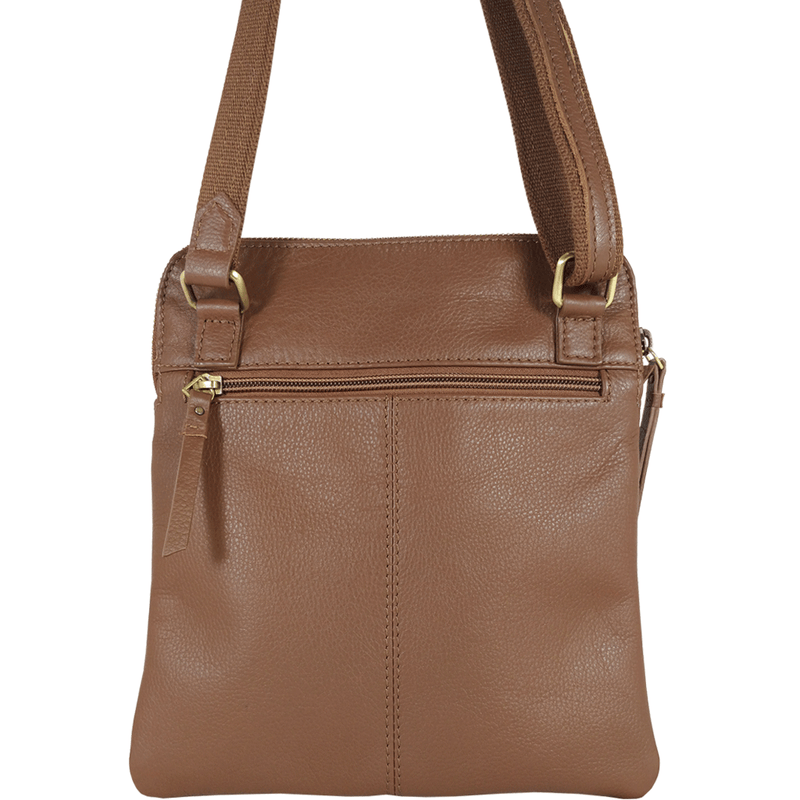 'ELSIE' Tan Pebble Grain Leather Zip Top Crossbody Bag