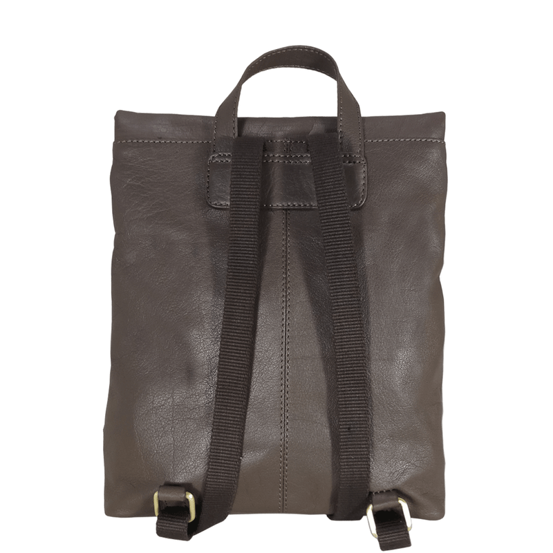 'MERLIN' Mokka Brown Full Grain Leather Zip Around Flap-over Backpack