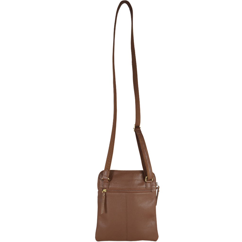 'ELSIE' Tan Pebble Grain Leather Zip Top Crossbody Bag