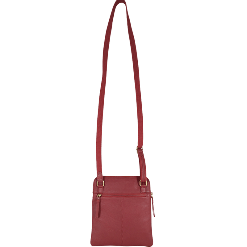 'ELSIE' Paprika Red Pebble Grain Leather Zip Top Crossbody Bag
