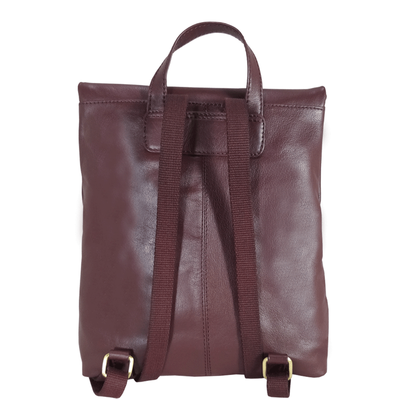 'MERLIN' Burgundy Full Grain Leather Zip Around Flap-over Backpack
