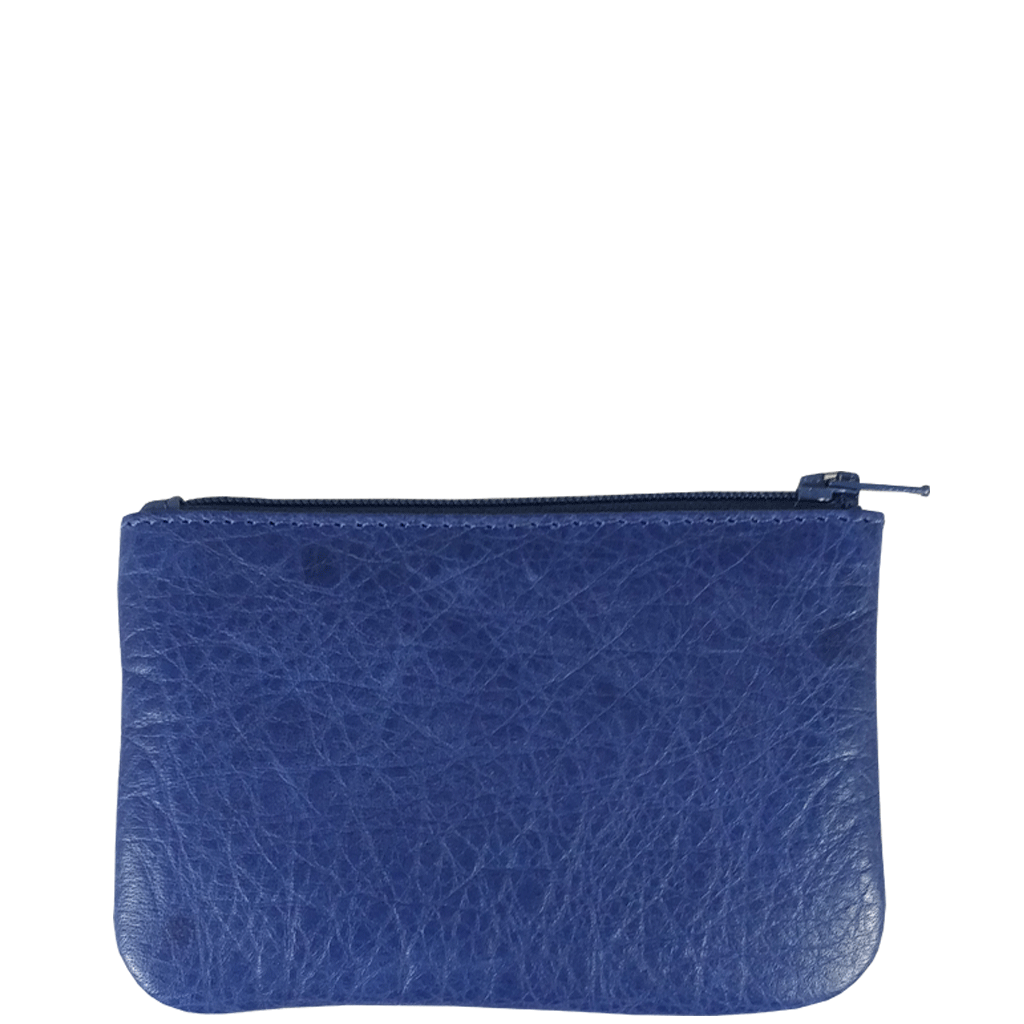 'Poppy' Blue Iris Full Grain Leather Zip Top Coin Purse