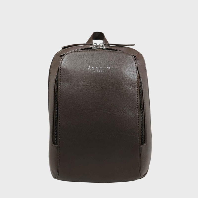 'BAKER' Mokka Brown Full Grain Leather Double Zip Laptop Backpack