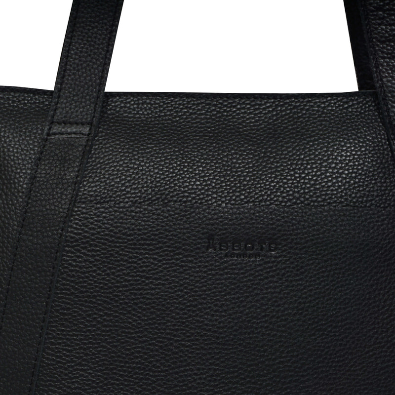 'Barbara' Black Soft Full Grain Leather Tote Bag
