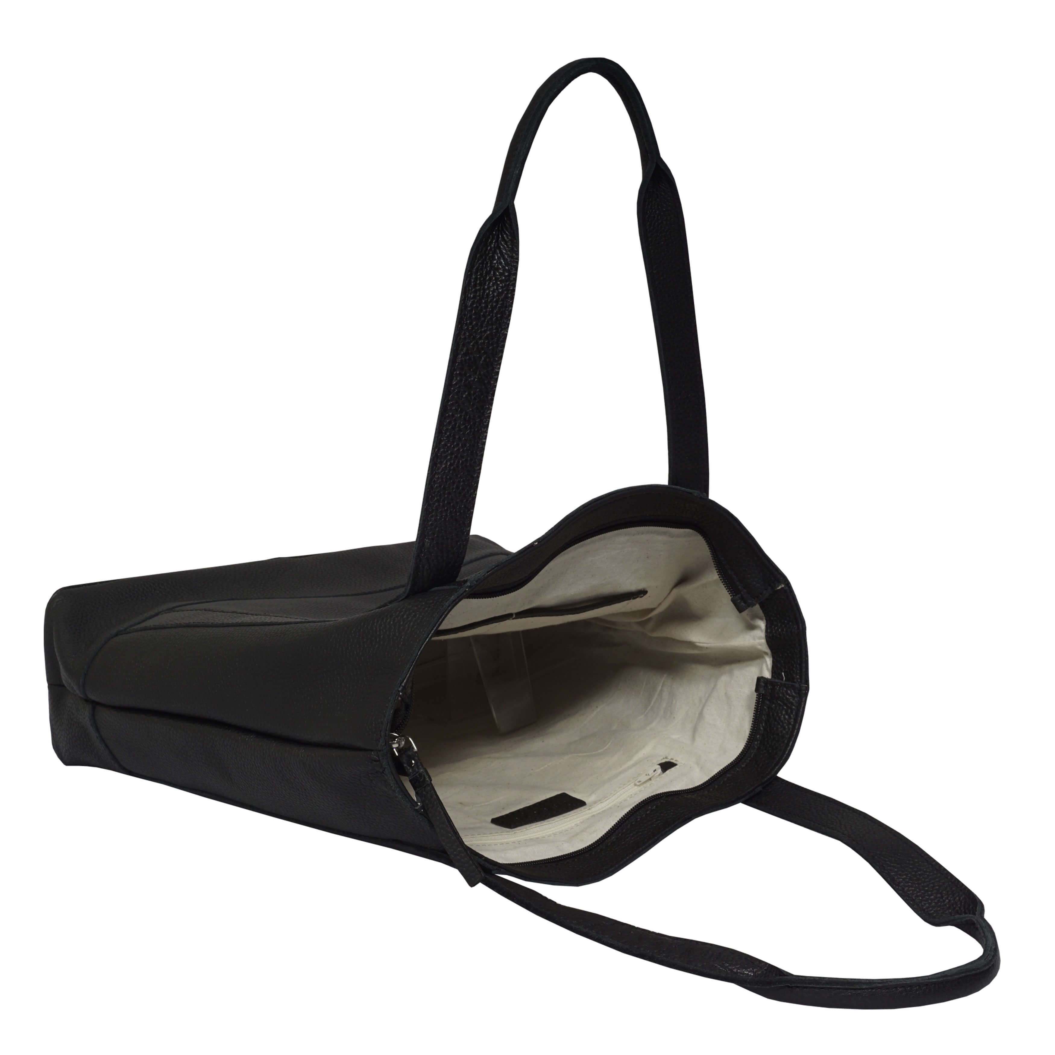 'Barbara' Black Soft Full Grain Leather Tote Bag