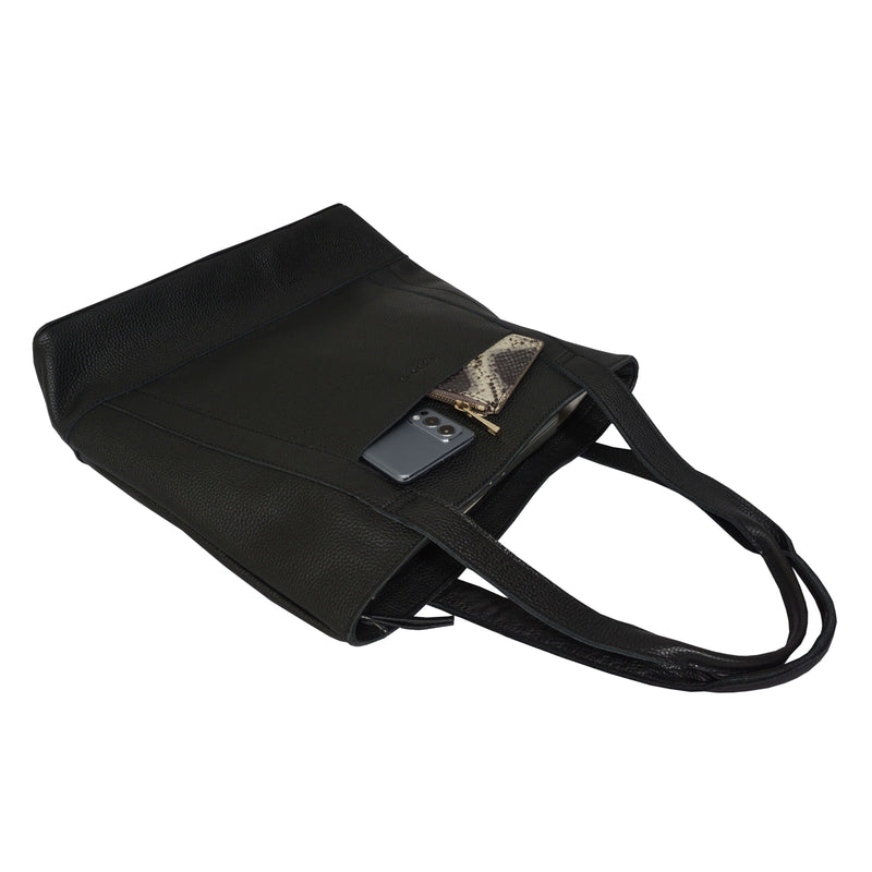 'Barbara' Black Soft Full Grain Leather Tote Bag