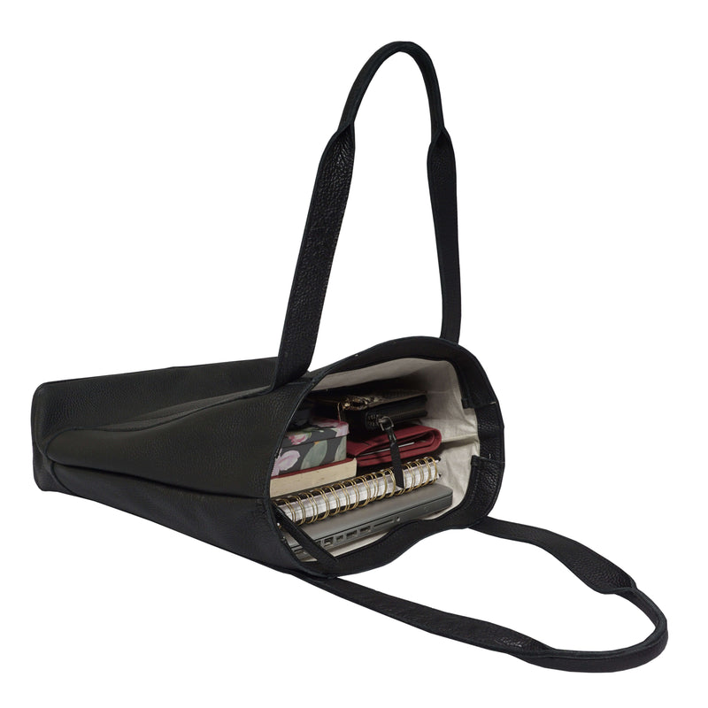 'Barbara' Black Soft Full Grain Leather Tote Bag