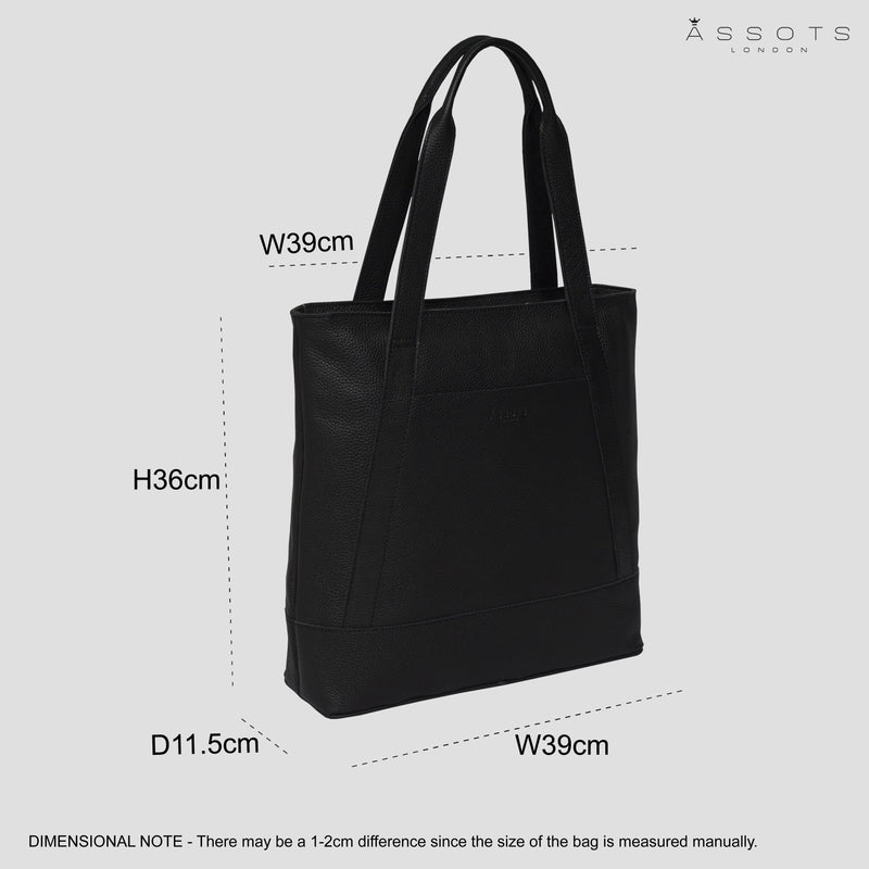 'Barbara' Black Soft Full Grain Leather Tote Bag