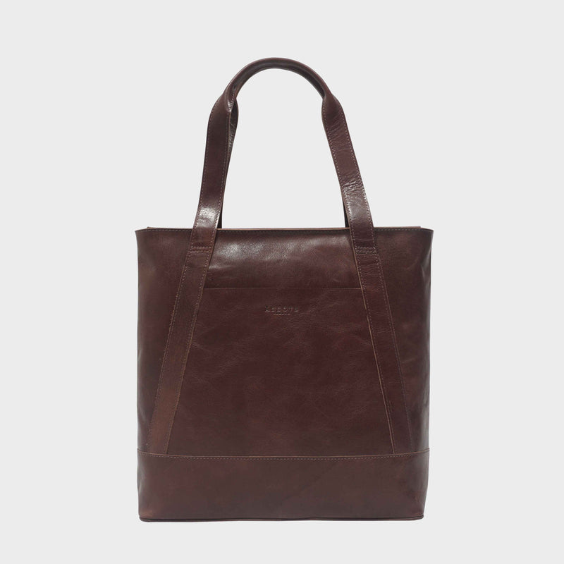 'Barbara' Brown Vintage Waxy Polished Leather Tote Bag
