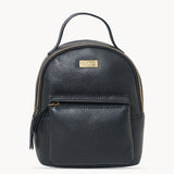 'Betty' Black Zip Top Mini Pebble Grain Leather Backpack