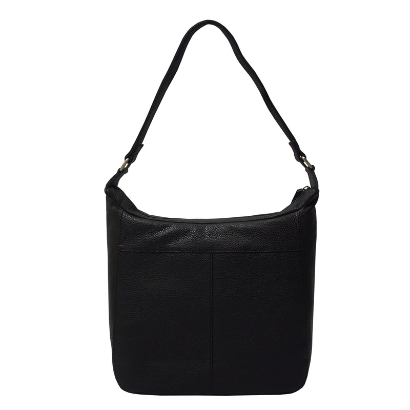 'BIANCA' Black Pebble Grain Leather Slouchy Hobo Bag