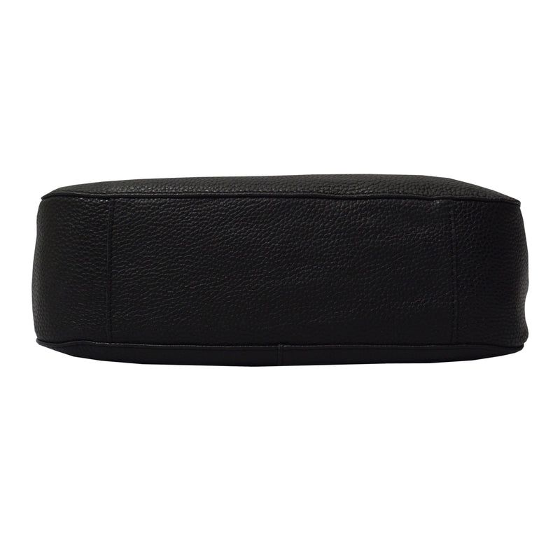 'BIANCA' Black Pebble Grain Leather Slouchy Hobo Bag