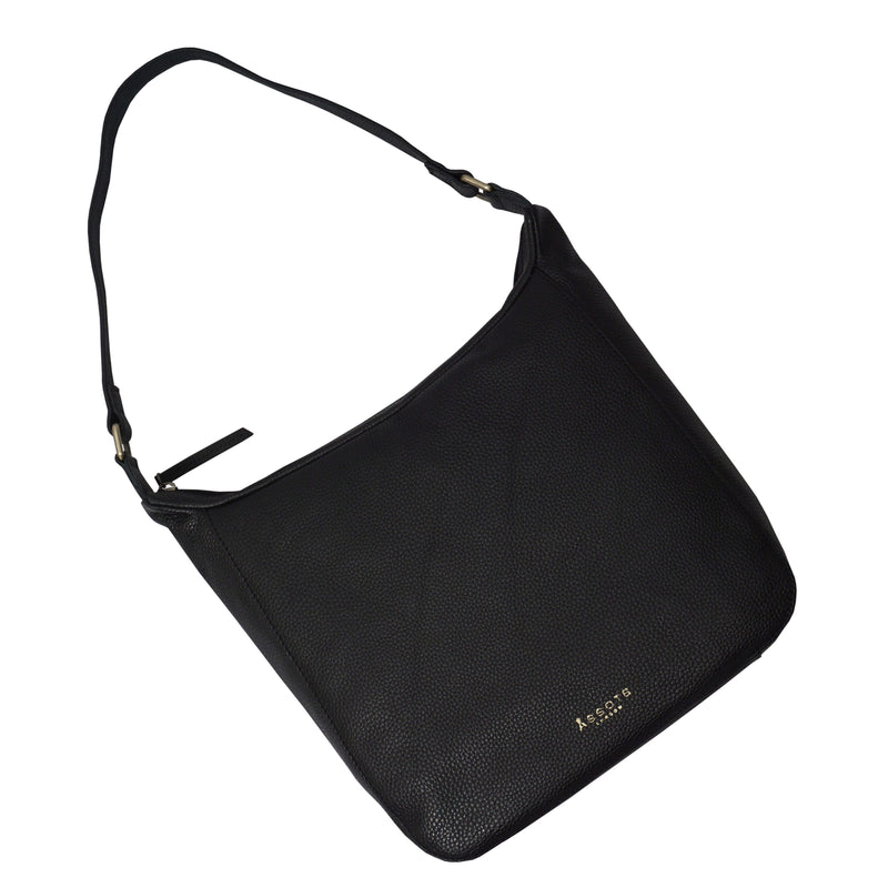 'BIANCA' Black Pebble Grain Leather Slouchy Hobo Bag