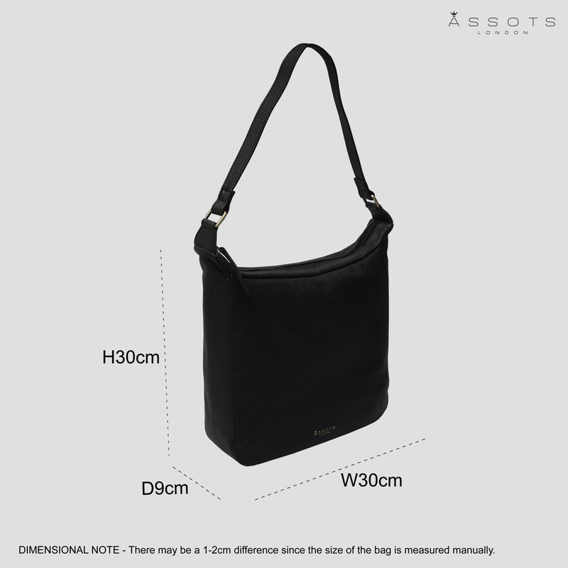 'BIANCA' Black Pebble Grain Leather Slouchy Hobo Bag