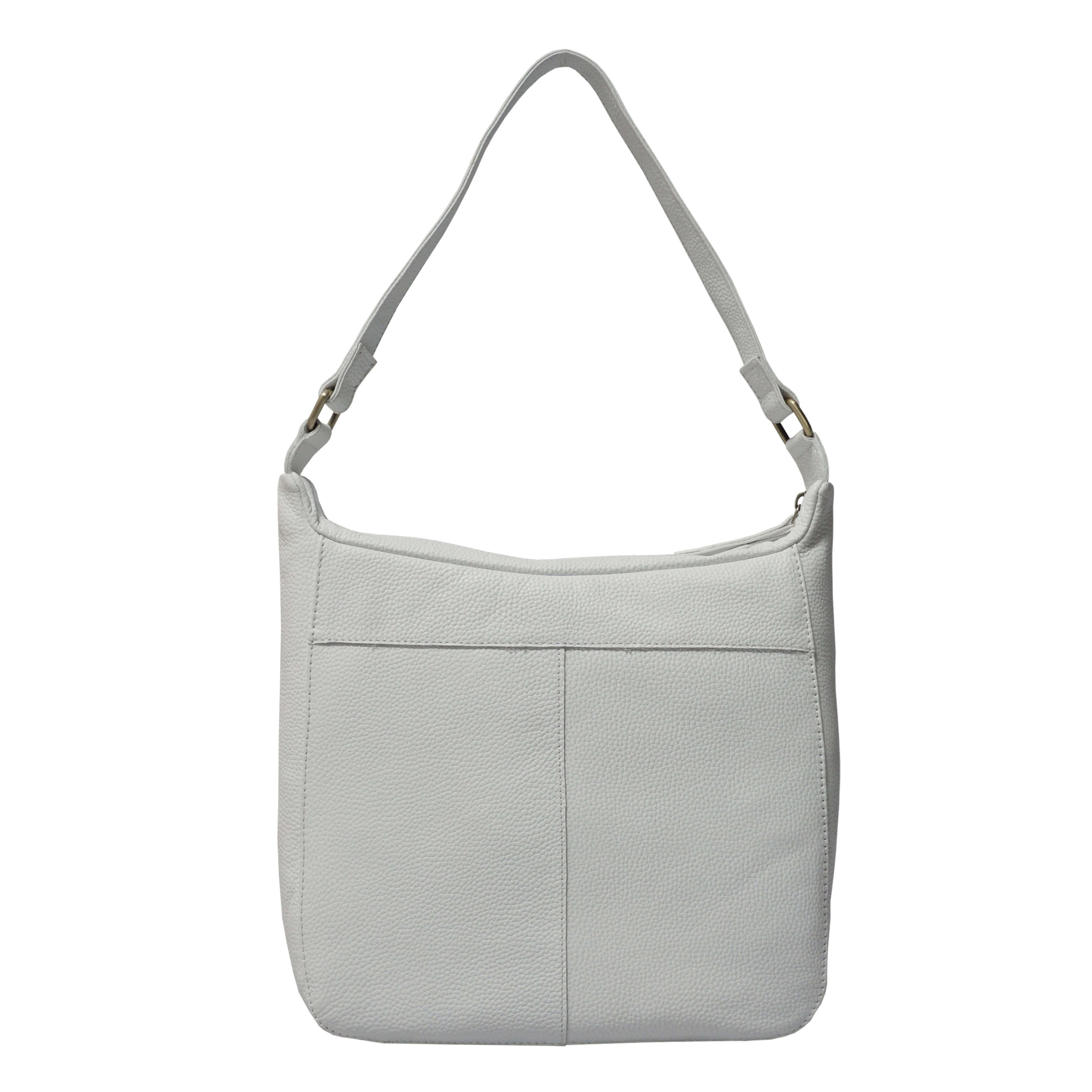 'BIANCA' White Pebble Grain Leather Slouchy Hobo Bag