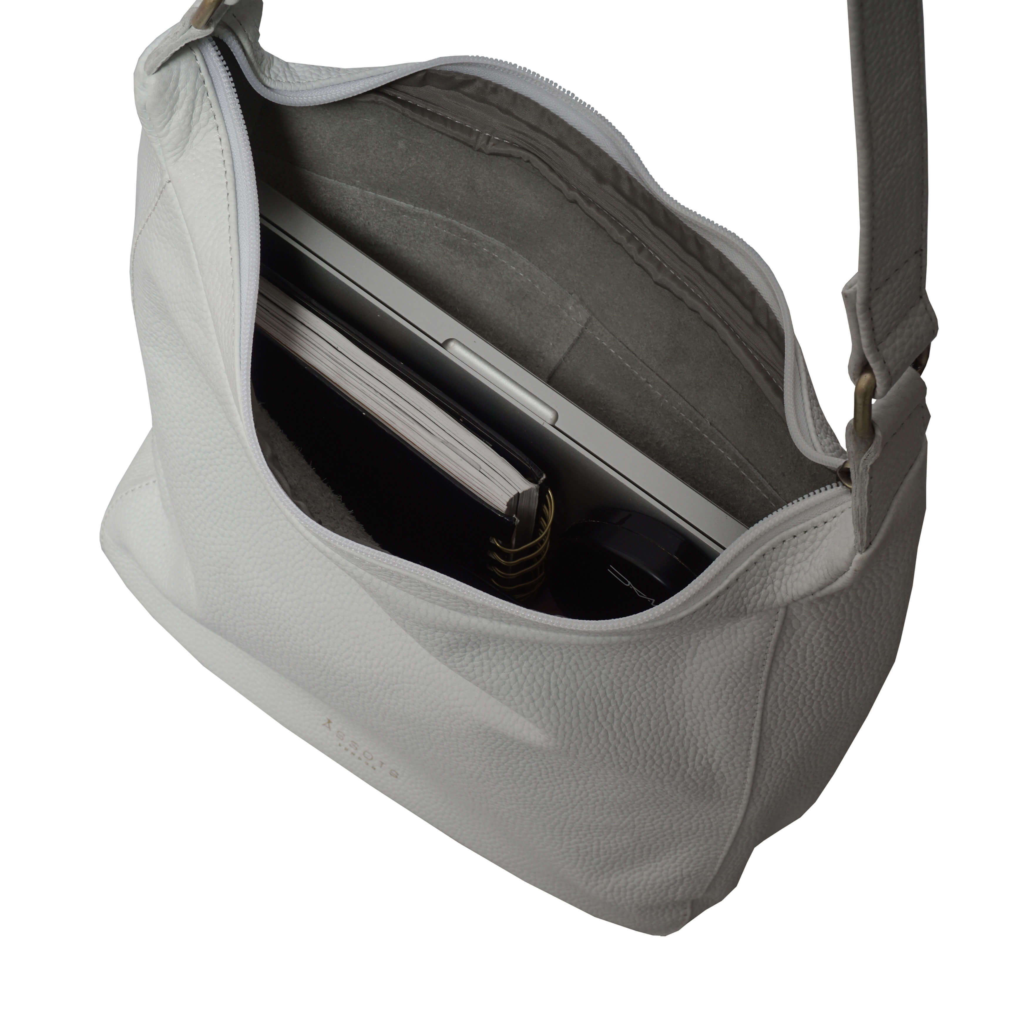 'BIANCA' White Pebble Grain Leather Slouchy Hobo Bag