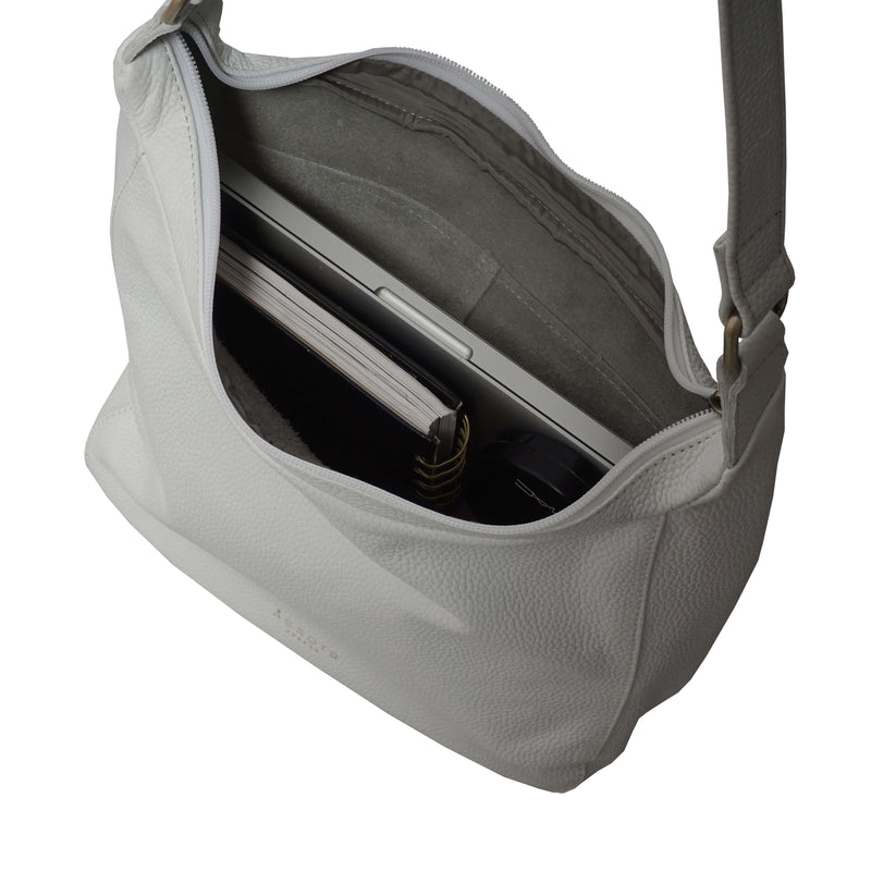 'BIANCA' White Pebble Grain Leather Slouchy Hobo Bag